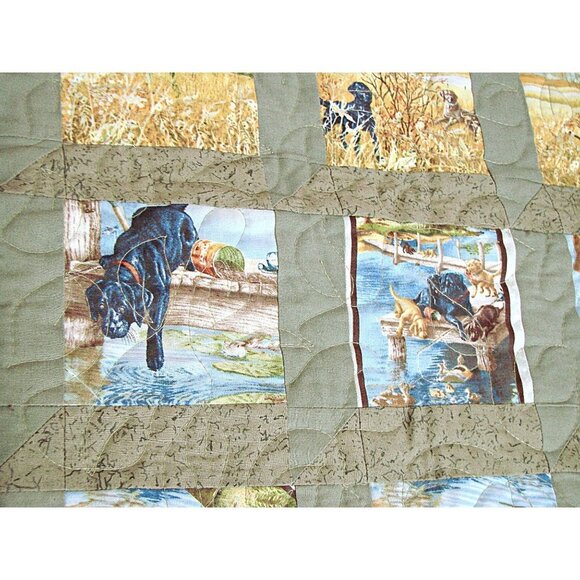 The Great Outdoors Small Quilt Hunting Dogs Fish Wildlife Farmhouse 20.5x25.5" - Picture 5 of 10